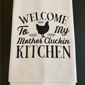 Handmade New - Welcome Kitchen Towel - Black and White - microfiber- farmhouse